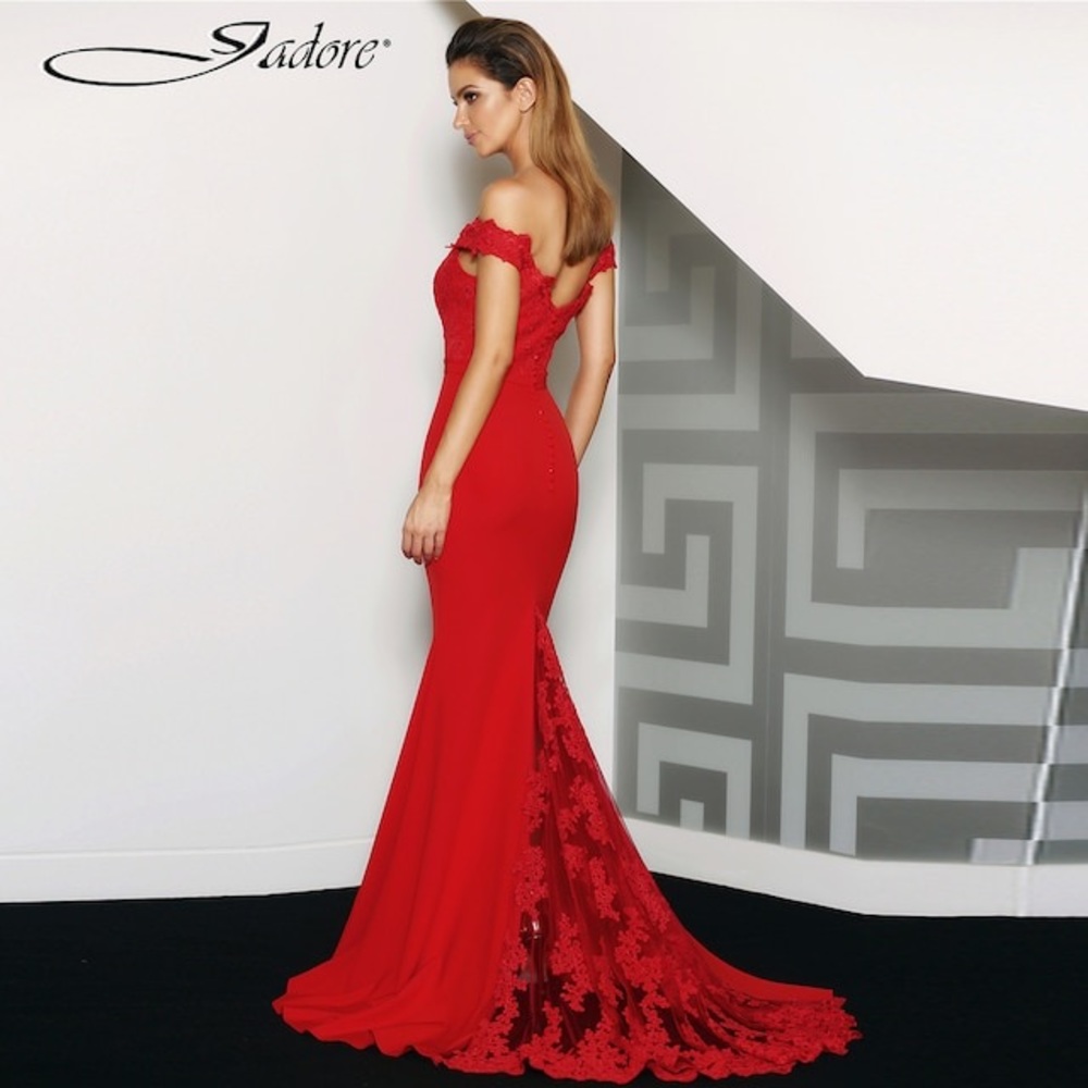 Sexy Red Mermaid Lace Detail Dress